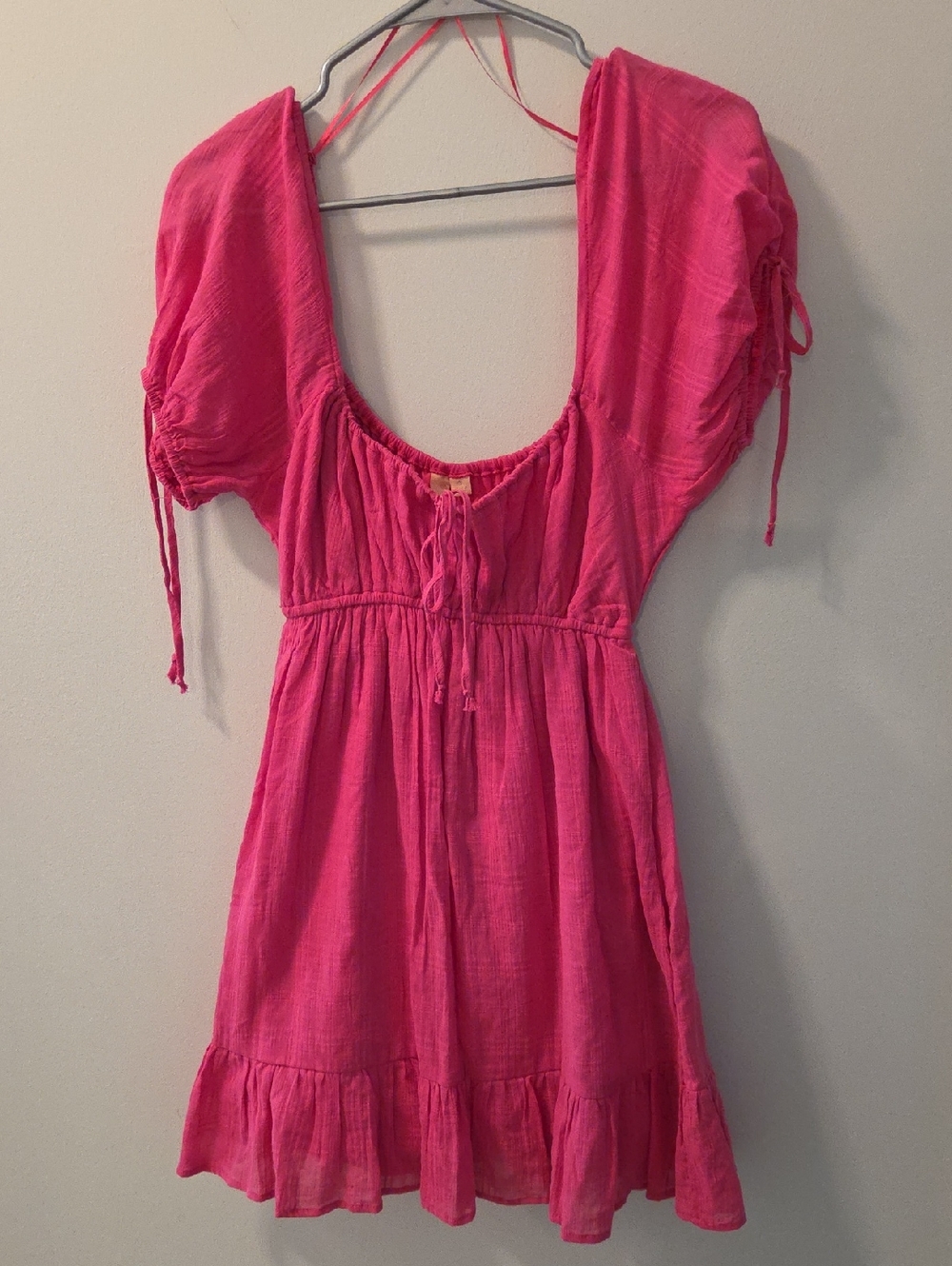 Bright Pink Short Peasant Dress